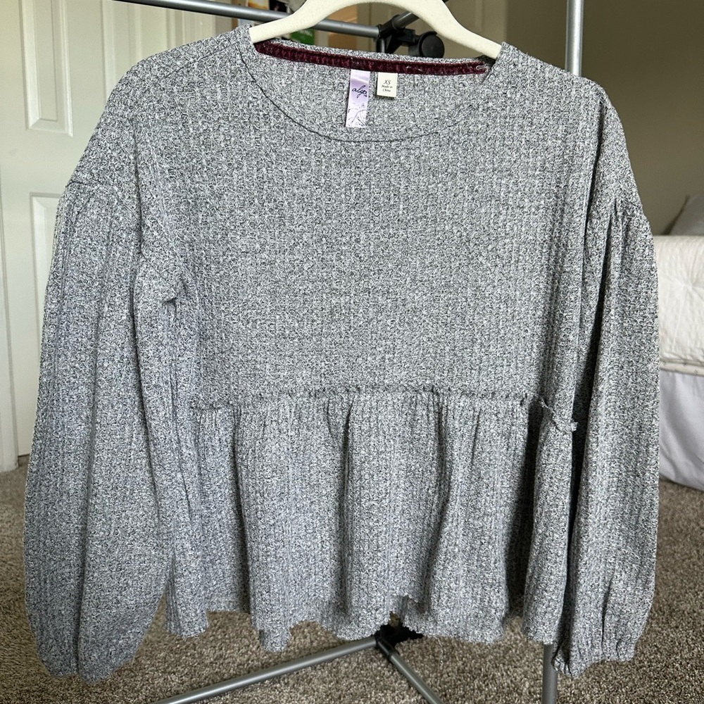 Gray Textured Long Sleeve Top